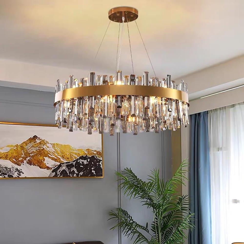 Modern Crystal Chandelier with Brass Finish - 8 to 16 Light