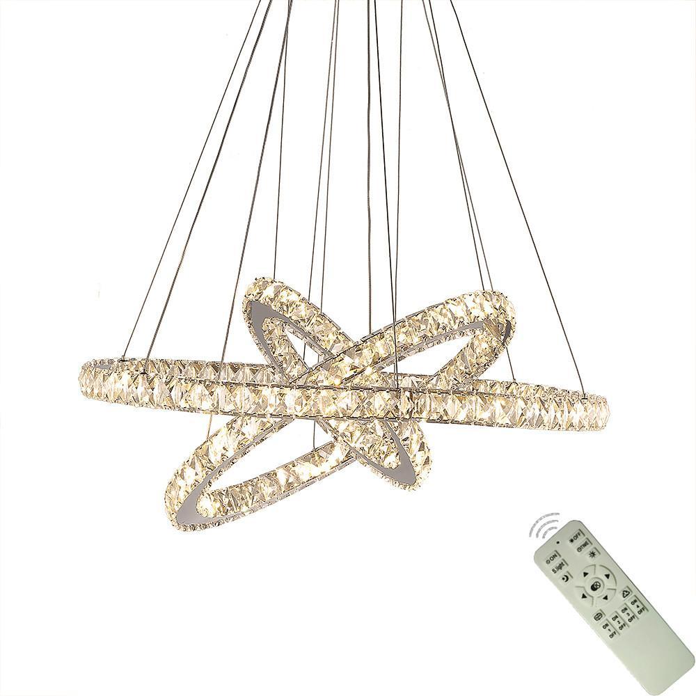 Modern Crystal Chandelier with Interwoven Geometric Rings