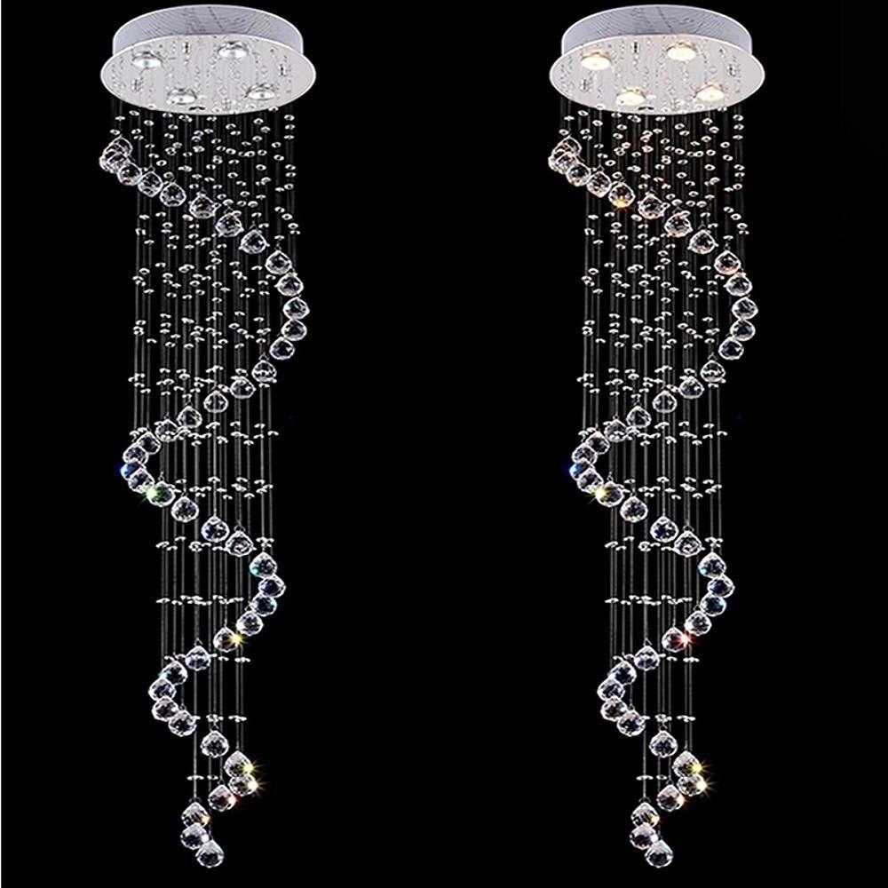 Modern Spiral Crystal Chandelier with Electroplated Metal Finish