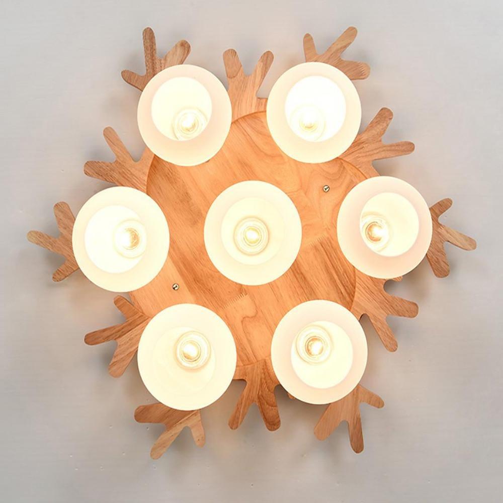 Modern Wood Glass Globe Flush Mount Ceiling Light | Ambient LED