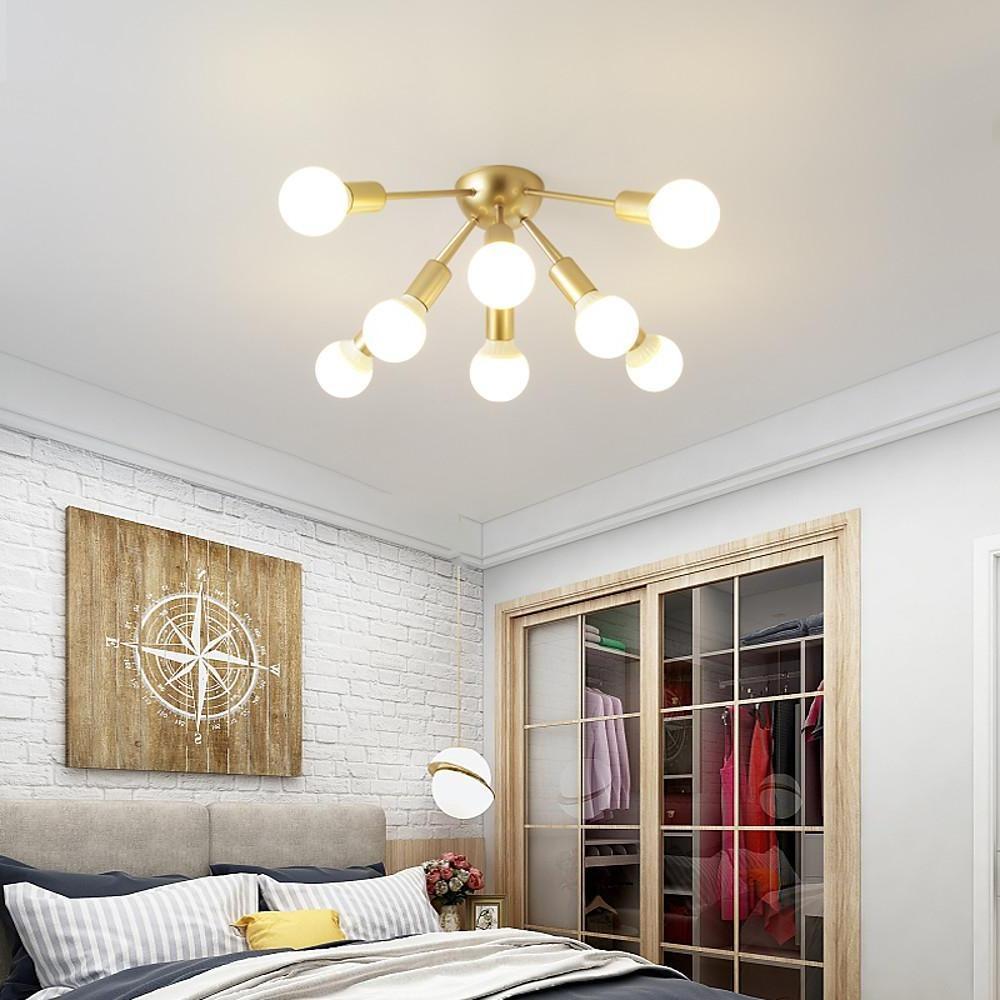 8-Light Gold Flush Mount Ceiling Light Modern Metal Cluster Design