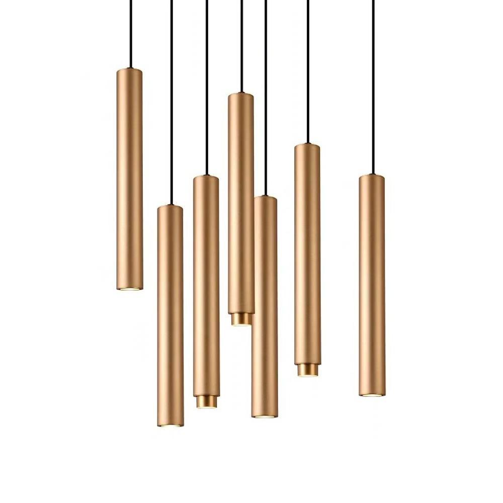 Gold Metal Cylindrical LED Pendant Light Modern Island Lighting