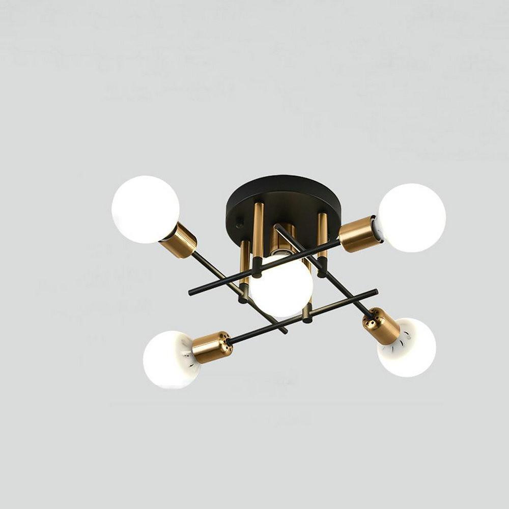 Geometric Metal Semi-Flush Ceiling Light with Glass Shade
