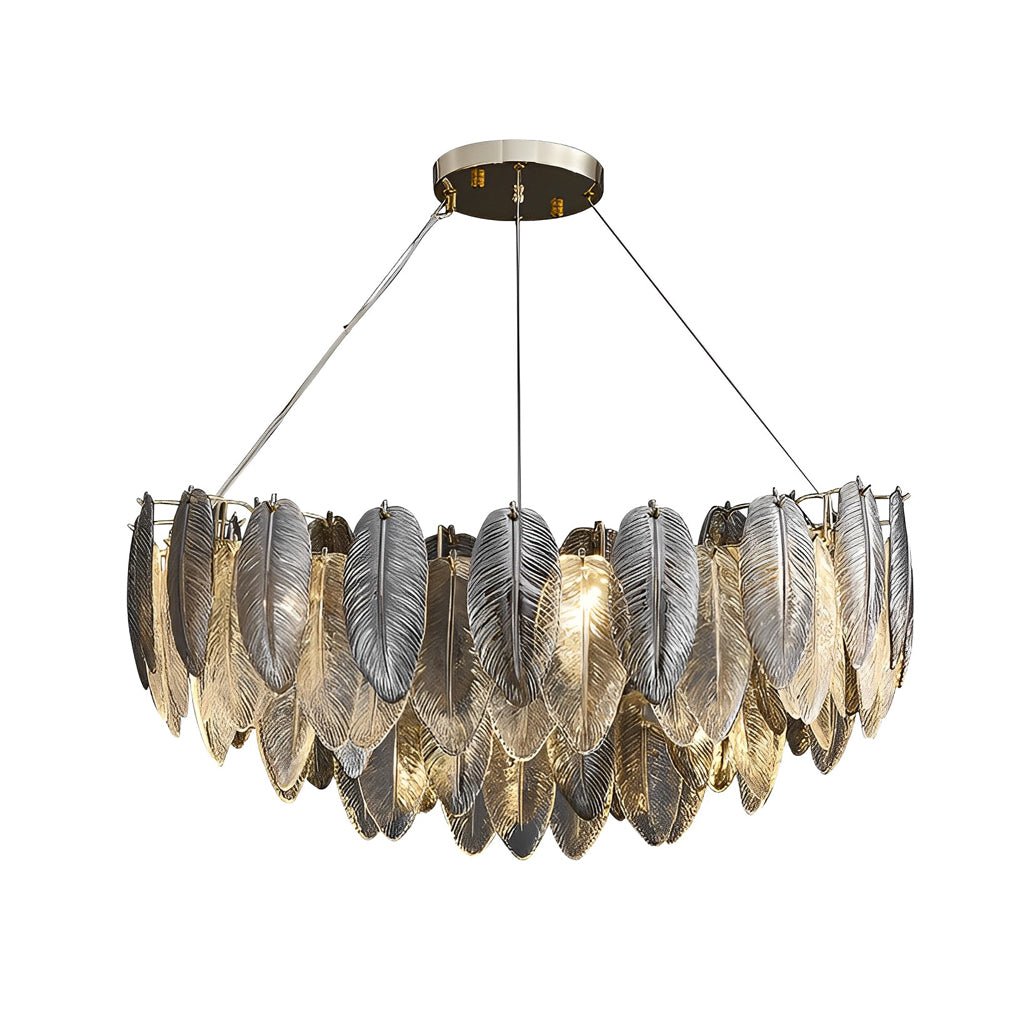 Modern Feather Glass Chandelier with Three-Step Dimming