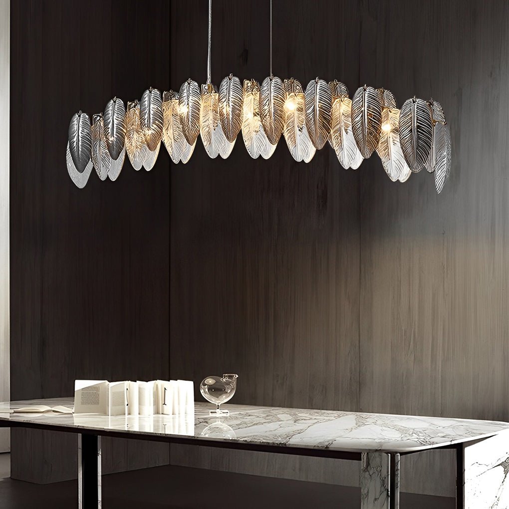 Modern Feather Glass Chandelier with Three-Step Dimming