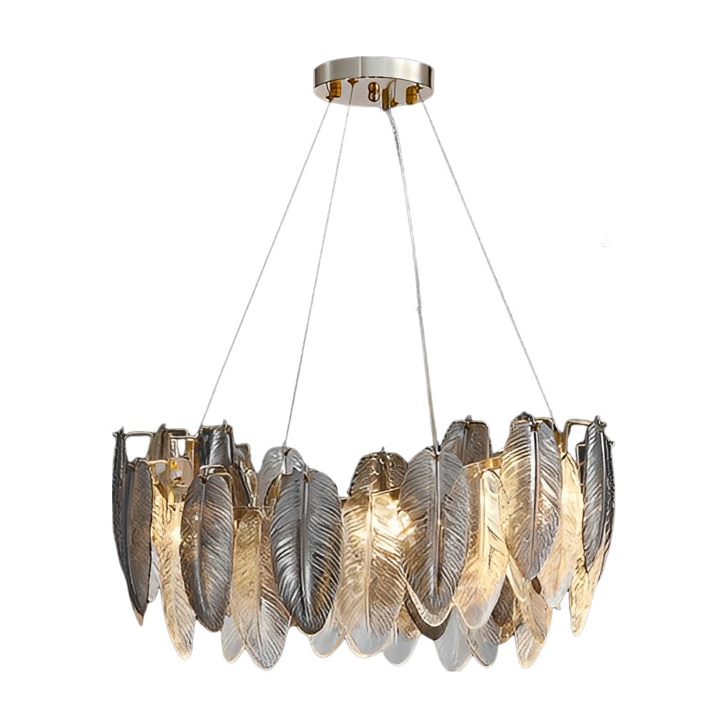 Modern Feather Glass Chandelier with Three-Step Dimming