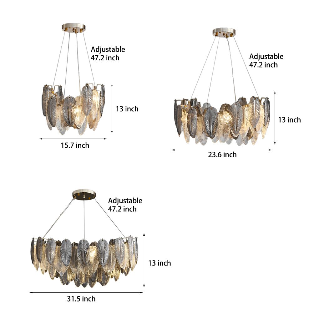 Modern Feather Glass Chandelier with Three-Step Dimming