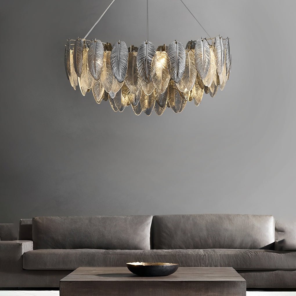 Modern Feather Glass Chandelier with Three-Step Dimming