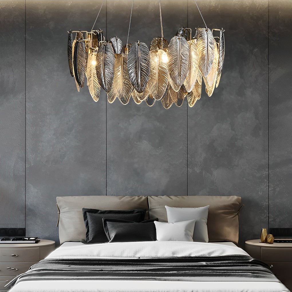 Modern Feather Glass Chandelier with Three-Step Dimming
