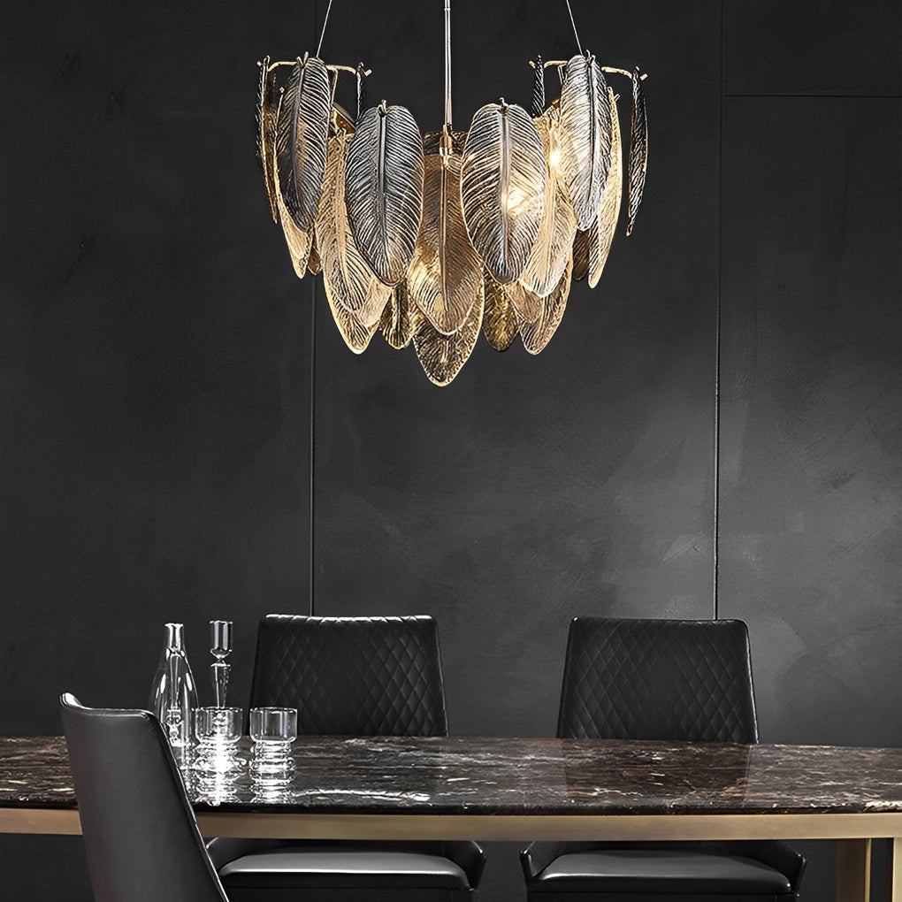Modern Feather Glass Chandelier with Three-Step Dimming
