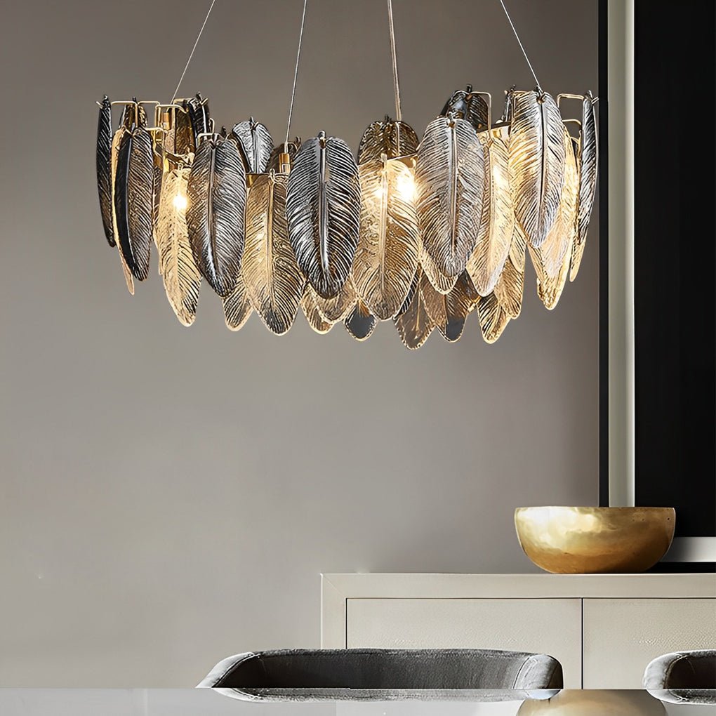 Modern Feather Glass Chandelier with Three-Step Dimming