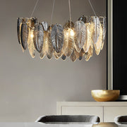 Modern Feather Glass Chandelier with Three-Step Dimming