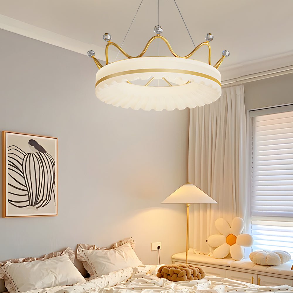 Modern Crown Pendant Light with Three-Step Dimming - Gold & White