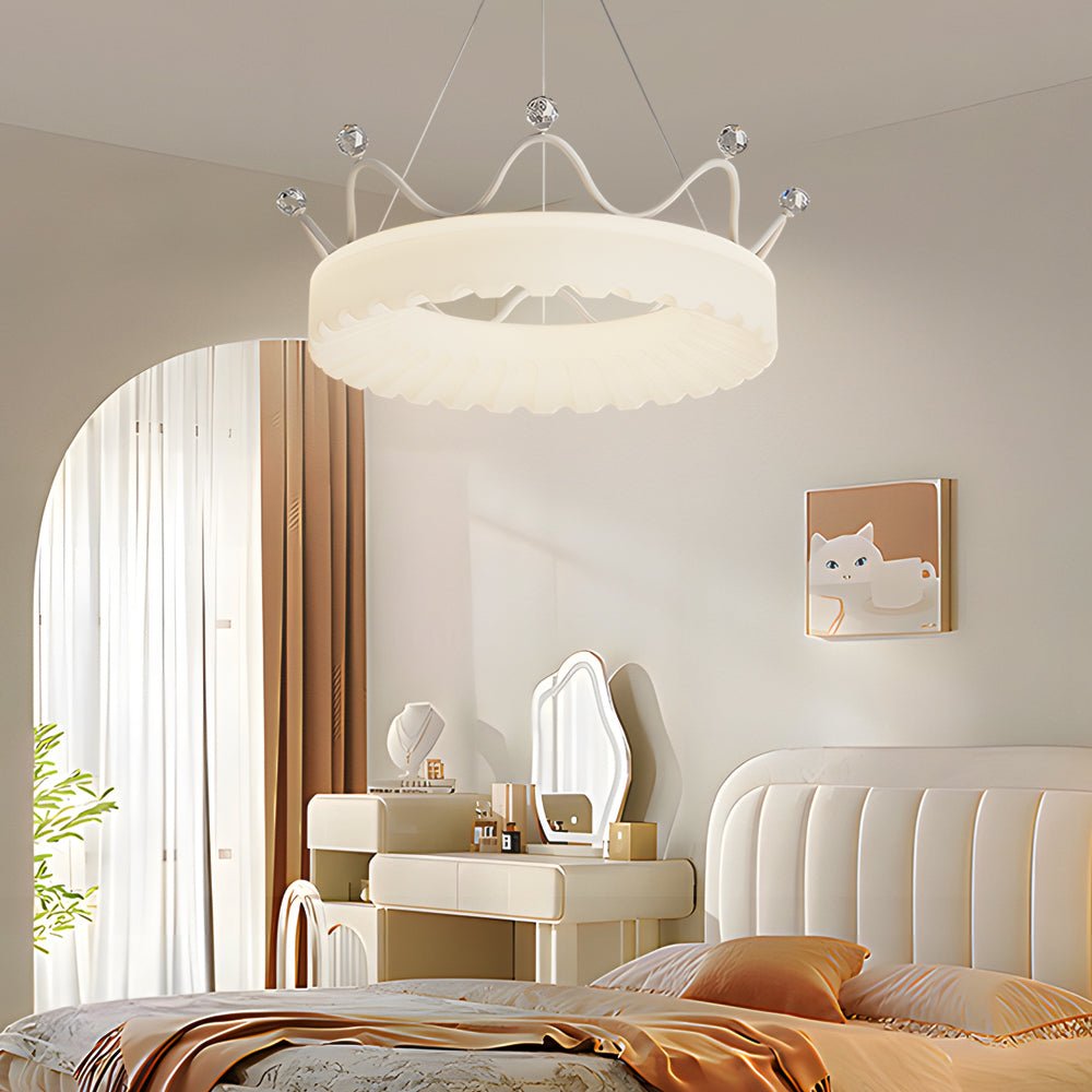 Modern Crown Pendant Light with Three-Step Dimming - Gold & White