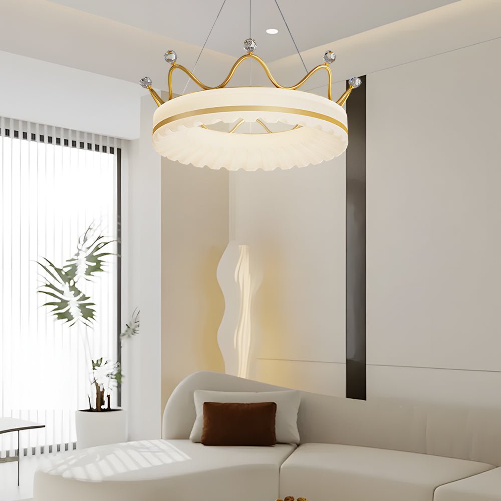 Modern Crown Pendant Light with Three-Step Dimming - Gold & White