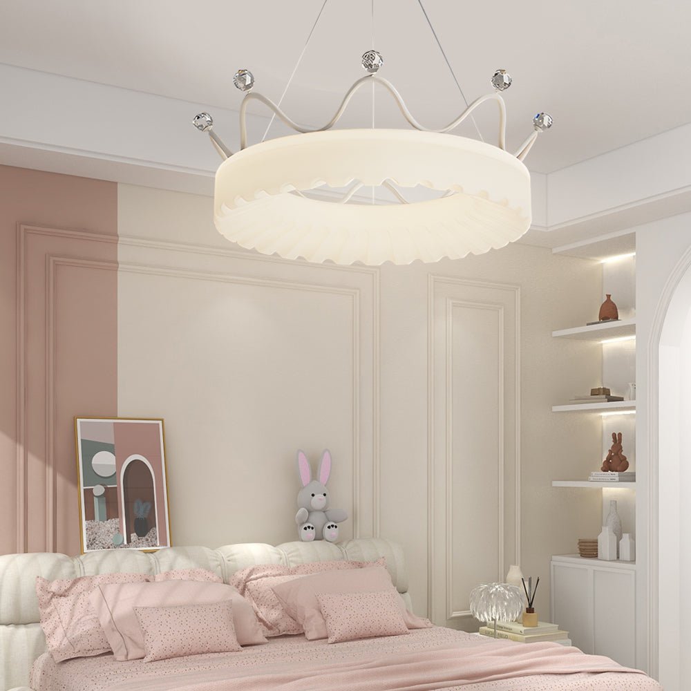 Modern Crown Pendant Light with Three-Step Dimming - Gold & White