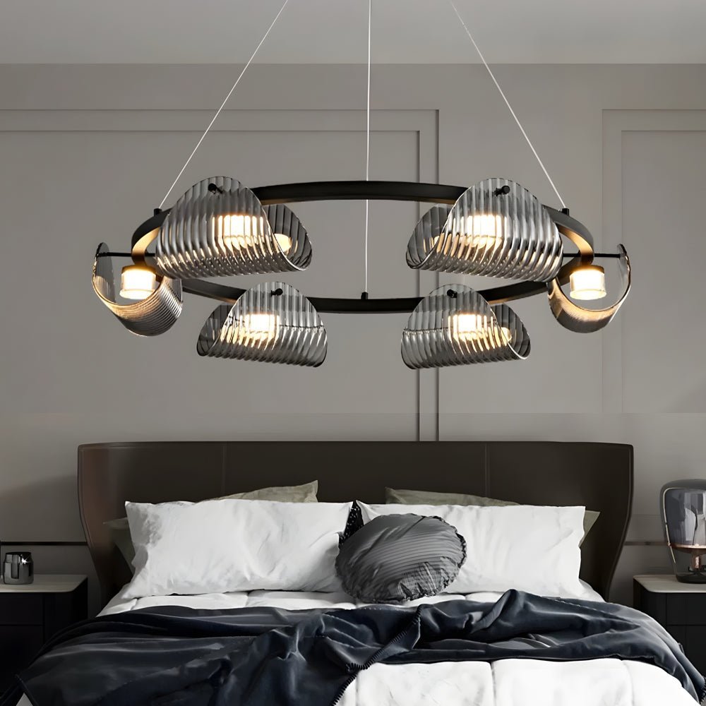 Modern Striped Glass LED Chandelier – Dimmable Nordic Style