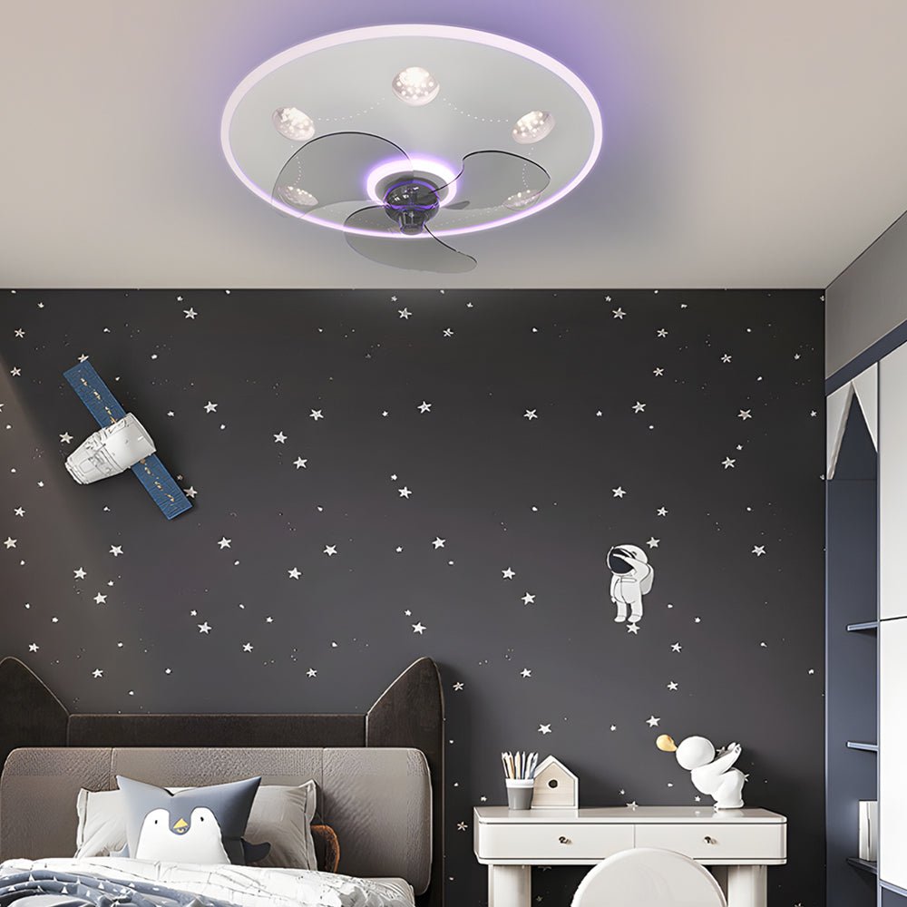 Modern Flush Mount Ceiling Fan Light with LED Dimming
