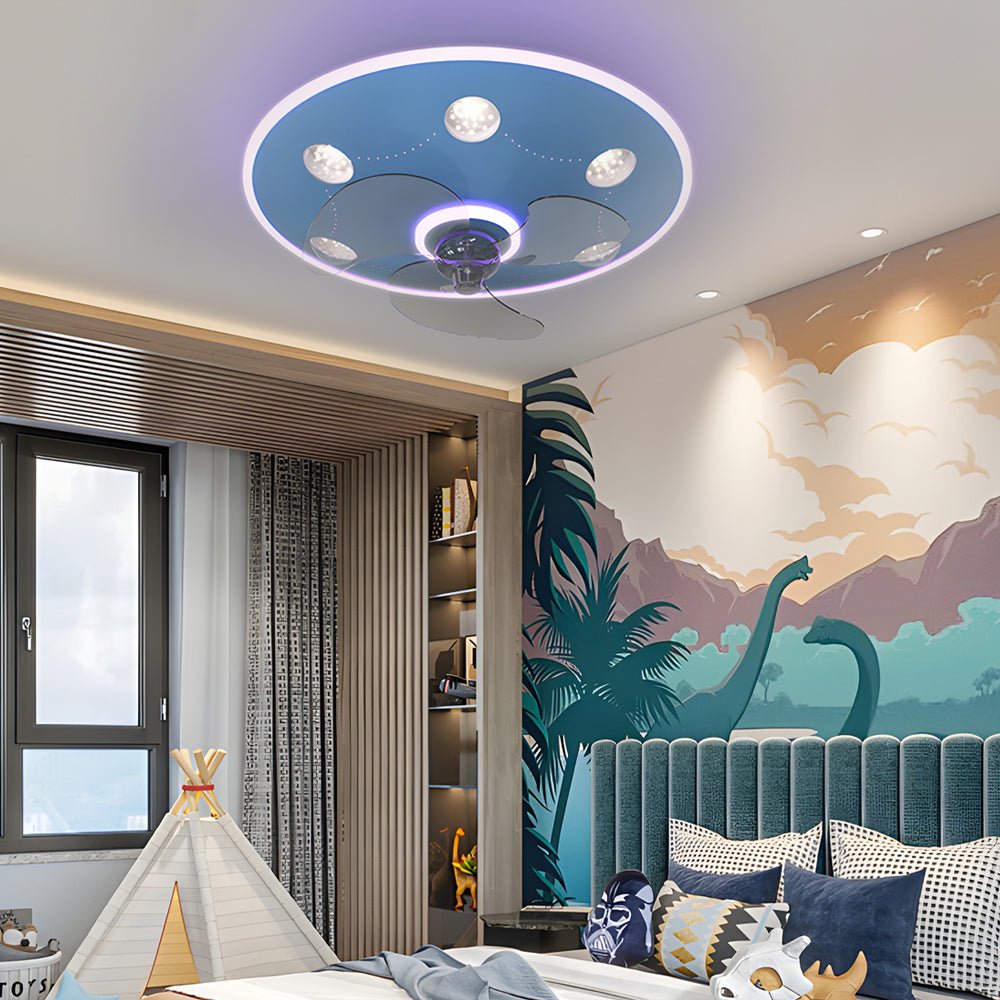 Modern Flush Mount Ceiling Fan Light with LED Dimming