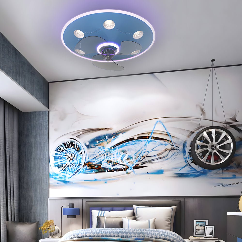 Modern Flush Mount Ceiling Fan Light with LED Dimming