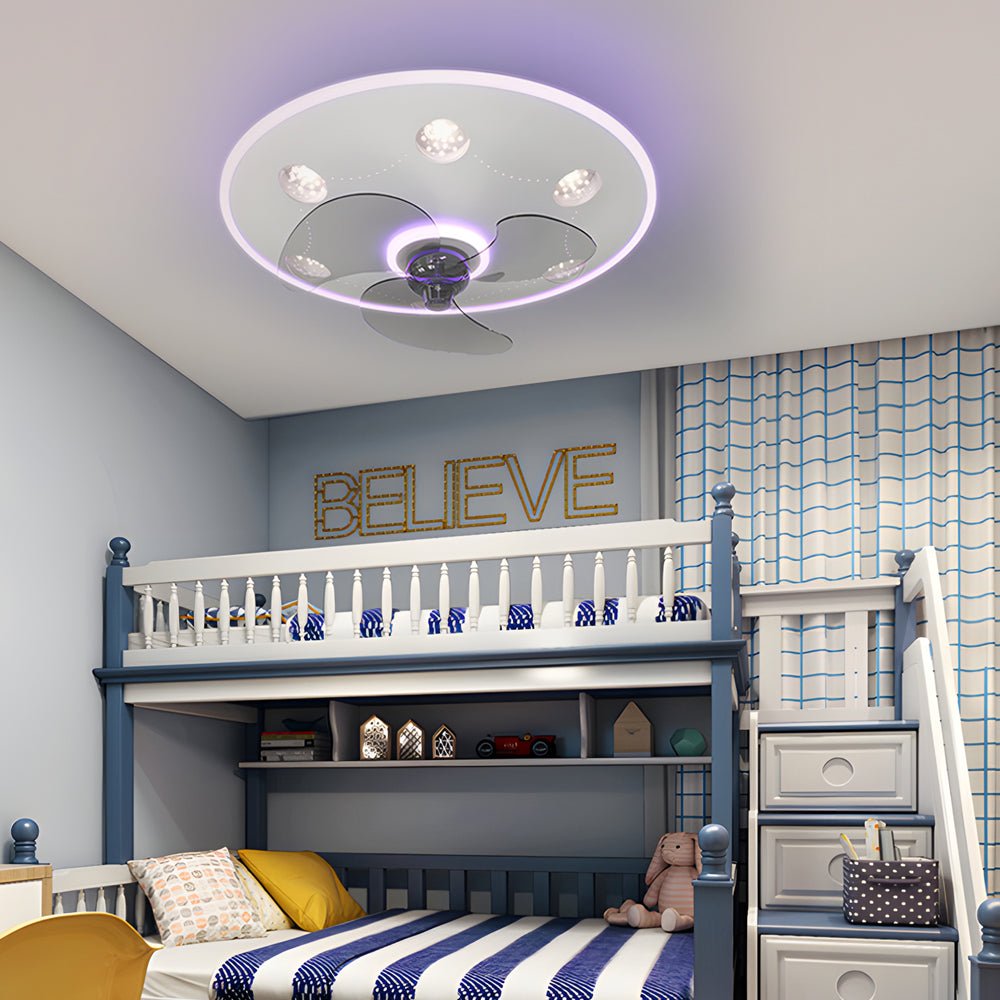 Modern Flush Mount Ceiling Fan Light with LED Dimming
