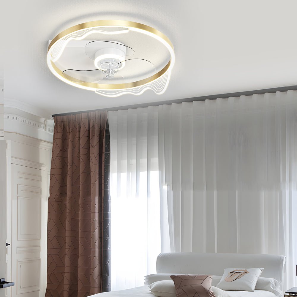 Modern Wave Flush Mount Ceiling Fan Light with LED