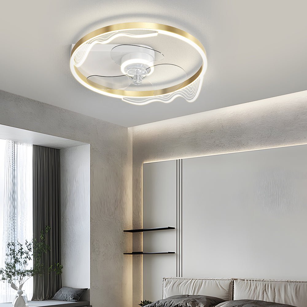 Modern Wave Flush Mount Ceiling Fan Light with LED