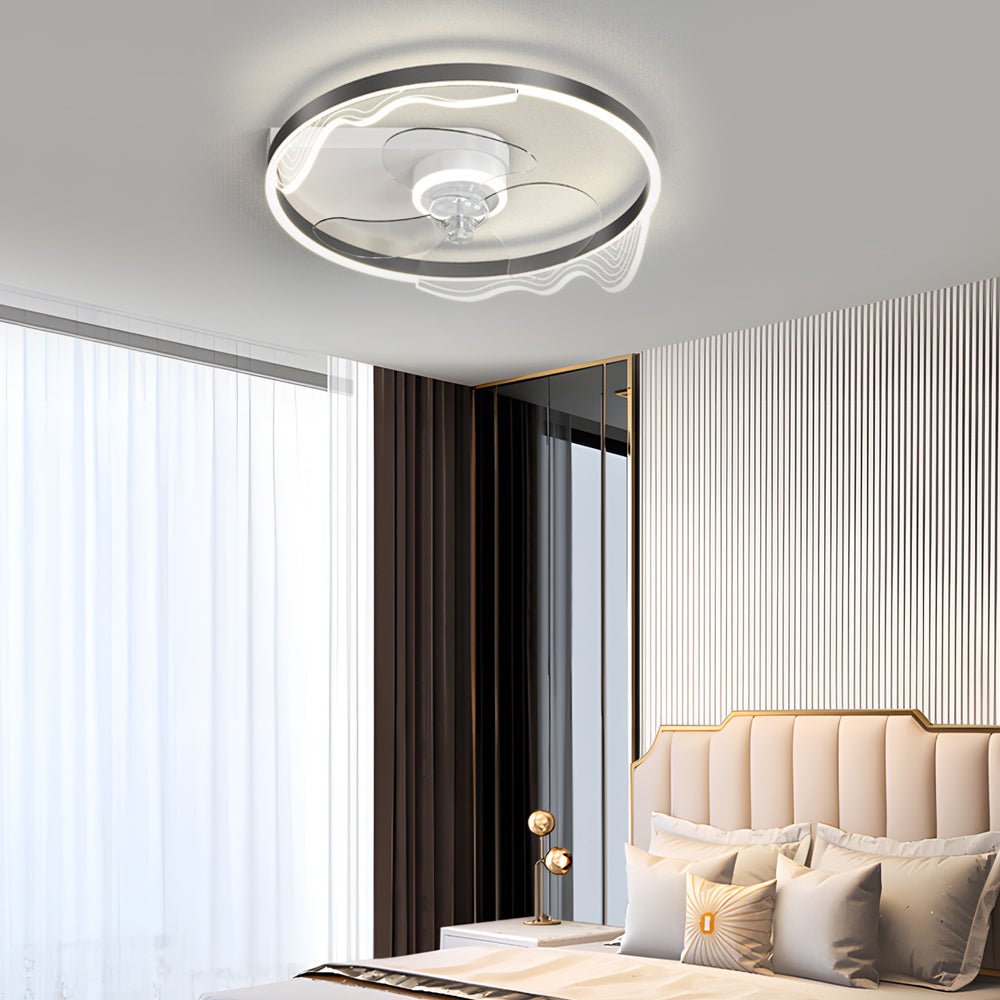 Modern Wave Flush Mount Ceiling Fan Light with LED
