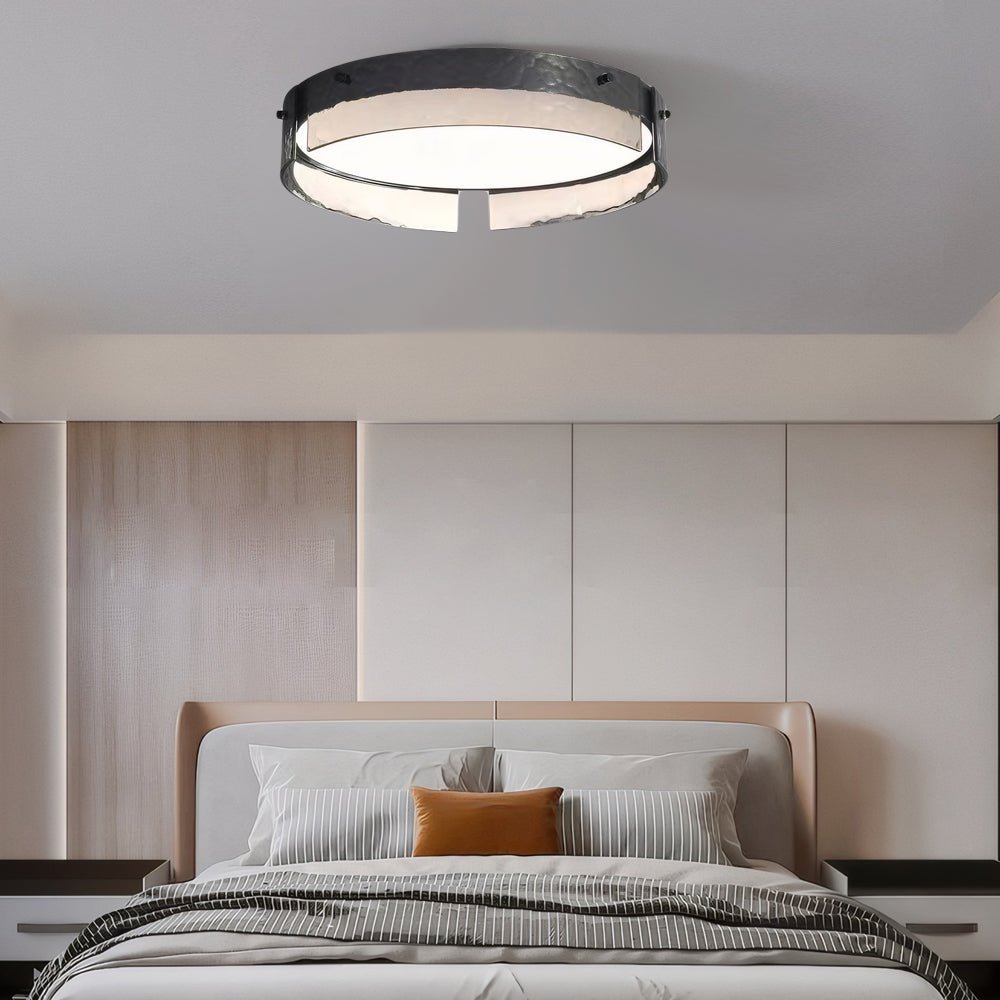 Black Hammered Glass LED Flush Mount Ceiling Light