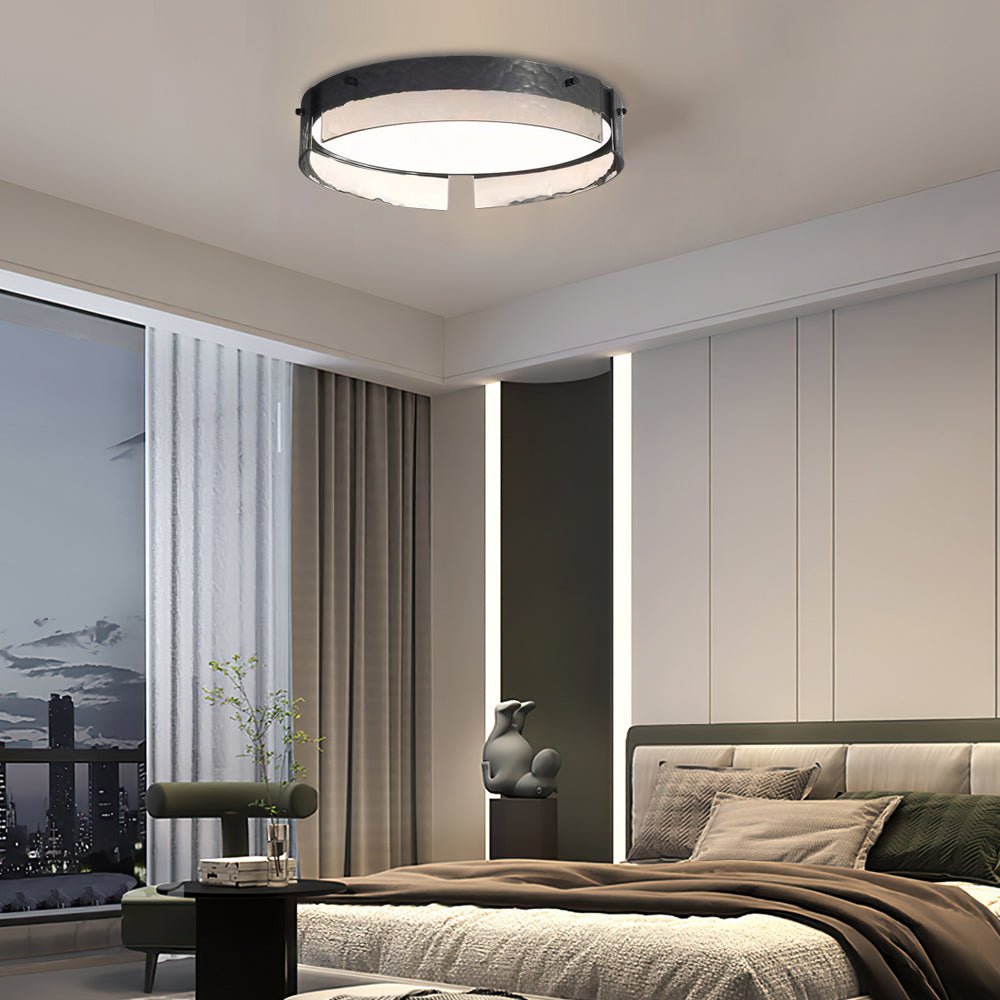 Black Hammered Glass LED Flush Mount Ceiling Light
