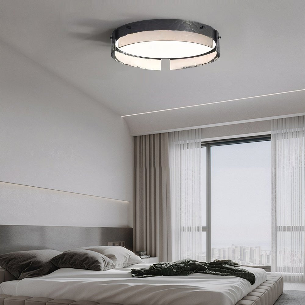 Black Hammered Glass LED Flush Mount Ceiling Light