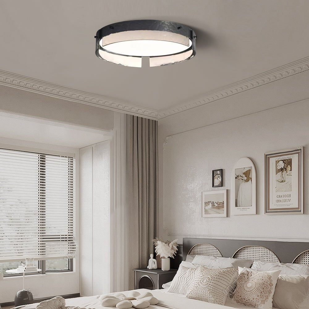 Black Hammered Glass LED Flush Mount Ceiling Light