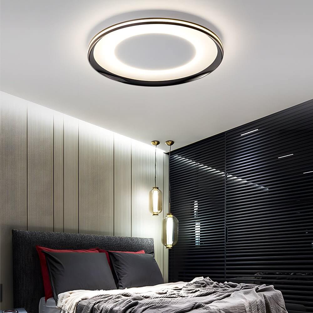 Modern Round Black LED Flush Mount Ceiling Light with Acrylic Shade