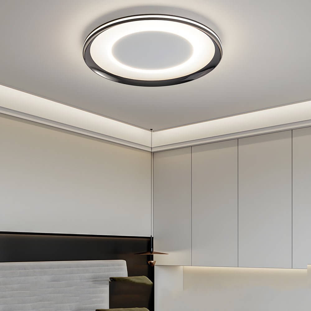 Modern Round Black LED Flush Mount Ceiling Light with Acrylic Shade