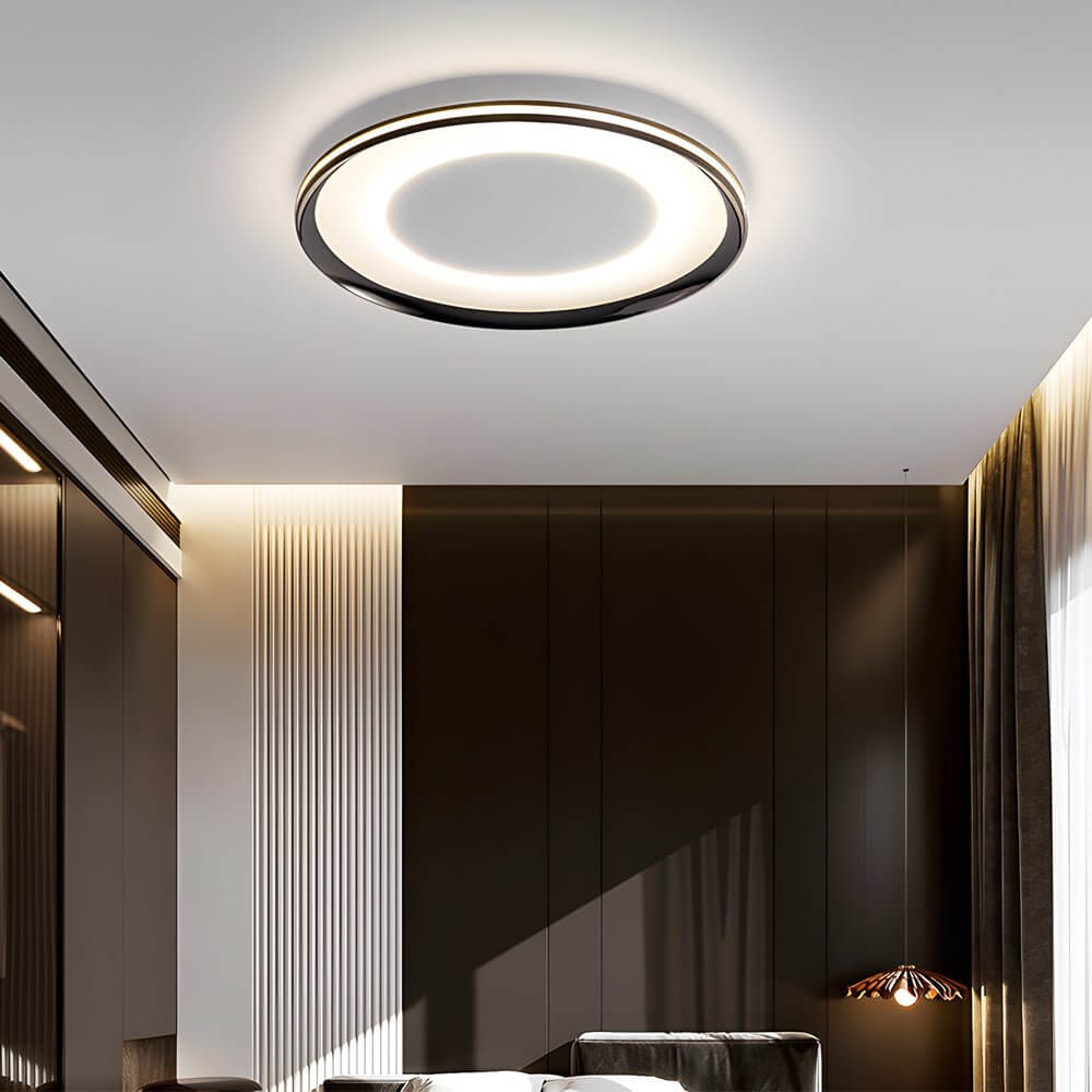 Modern Round Black LED Flush Mount Ceiling Light with Acrylic Shade