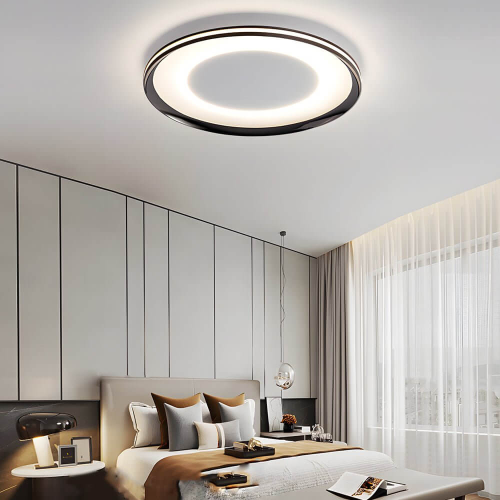 Modern Round Black LED Flush Mount Ceiling Light with Acrylic Shade