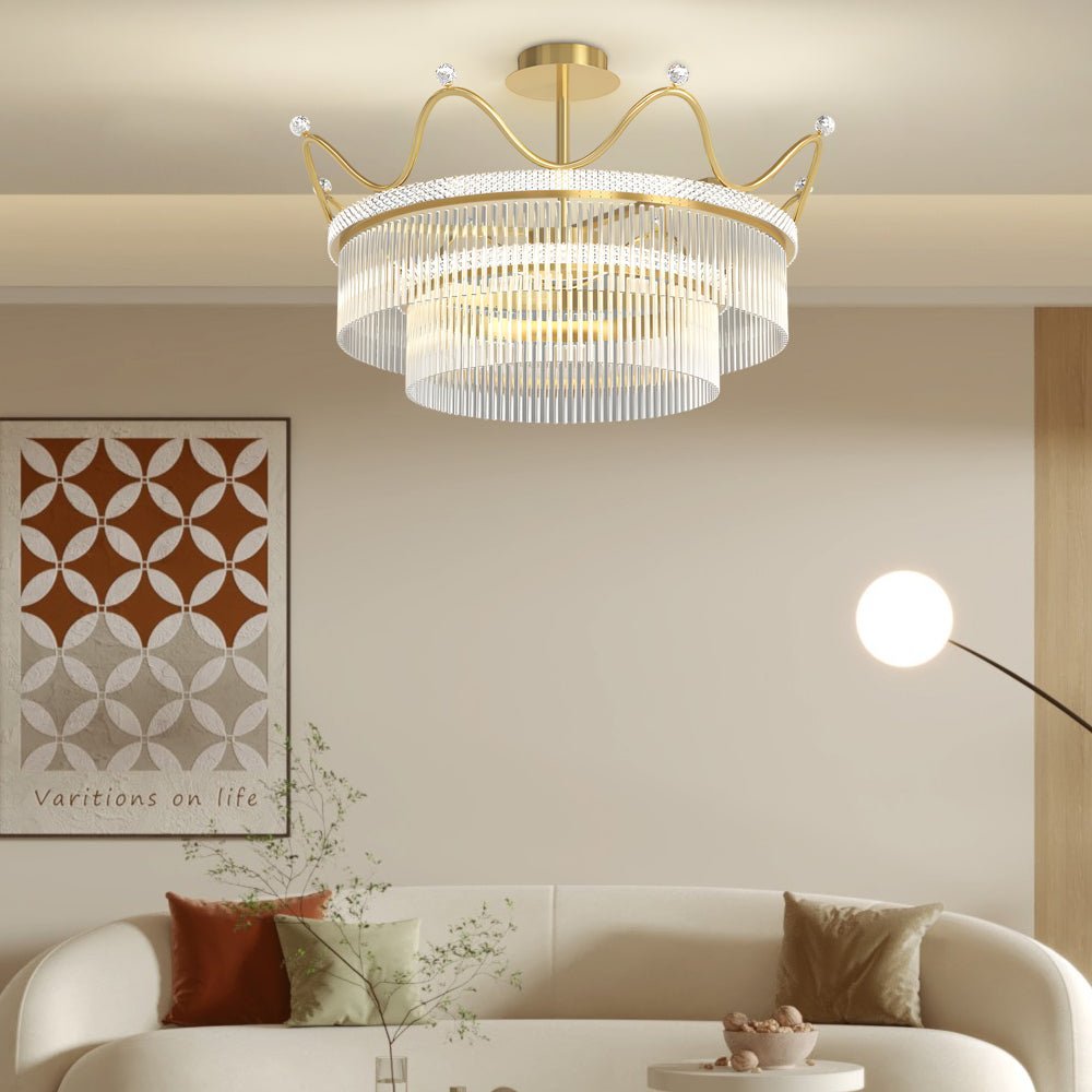 Crystal Crown Chandelier with Three-Step Dimming