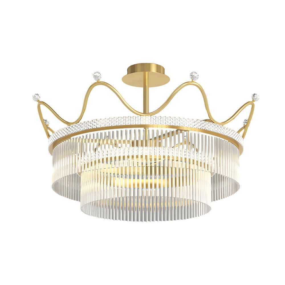 Crystal Crown Chandelier with Three-Step Dimming