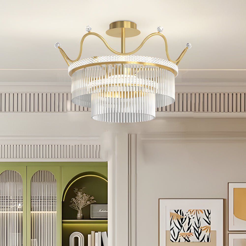 Crystal Crown Chandelier with Three-Step Dimming