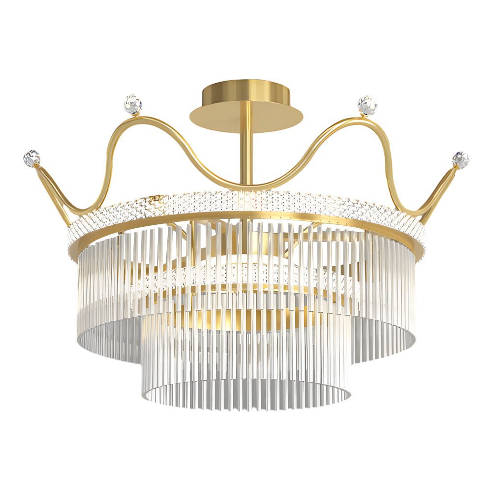 Crystal Crown Chandelier with Three-Step Dimming