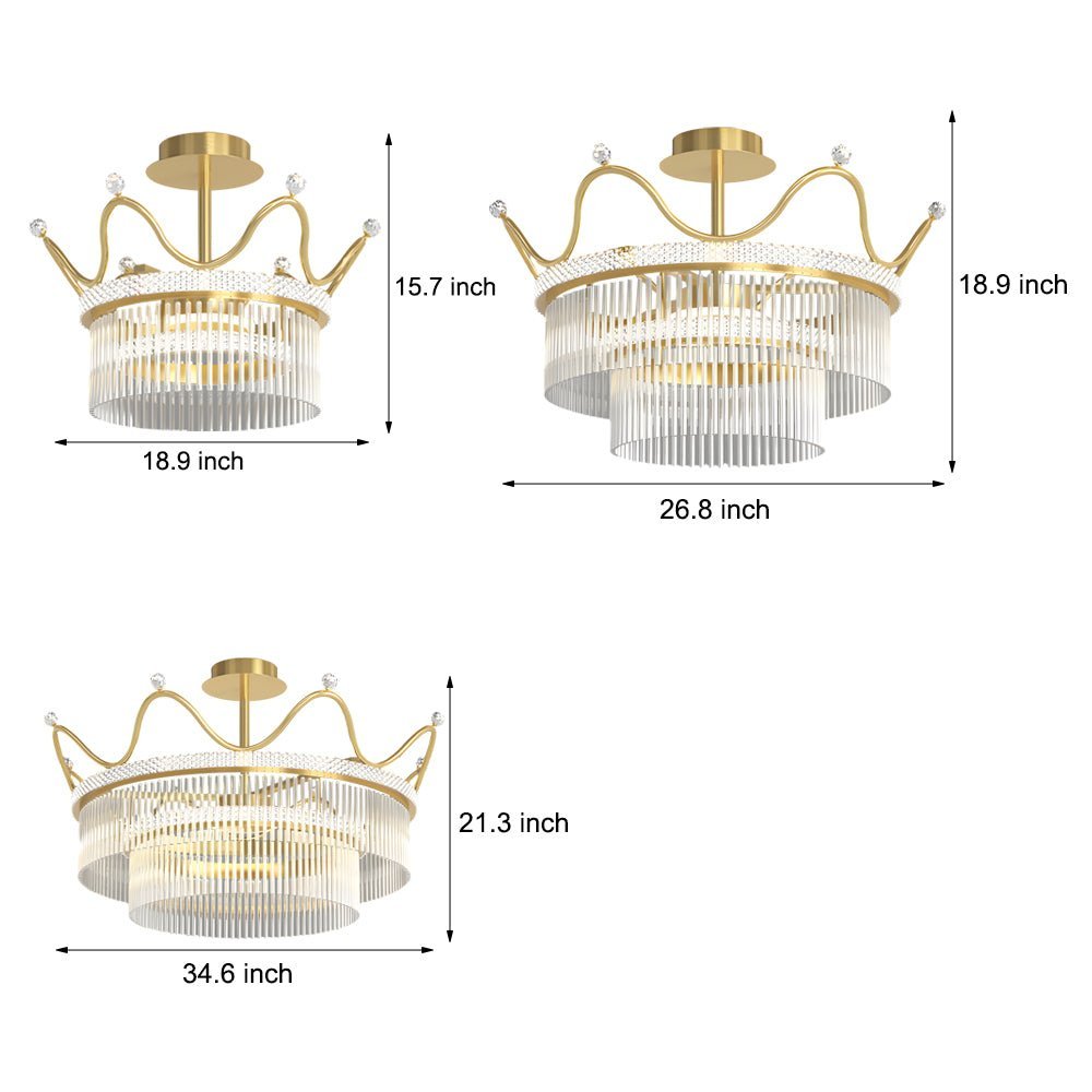 Crystal Crown Chandelier with Three-Step Dimming