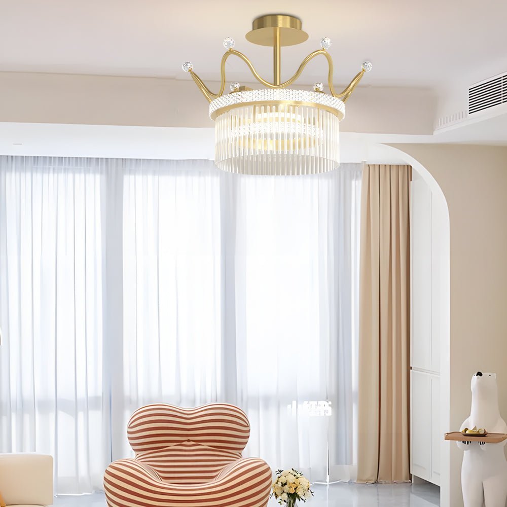 Crystal Crown Chandelier with Three-Step Dimming