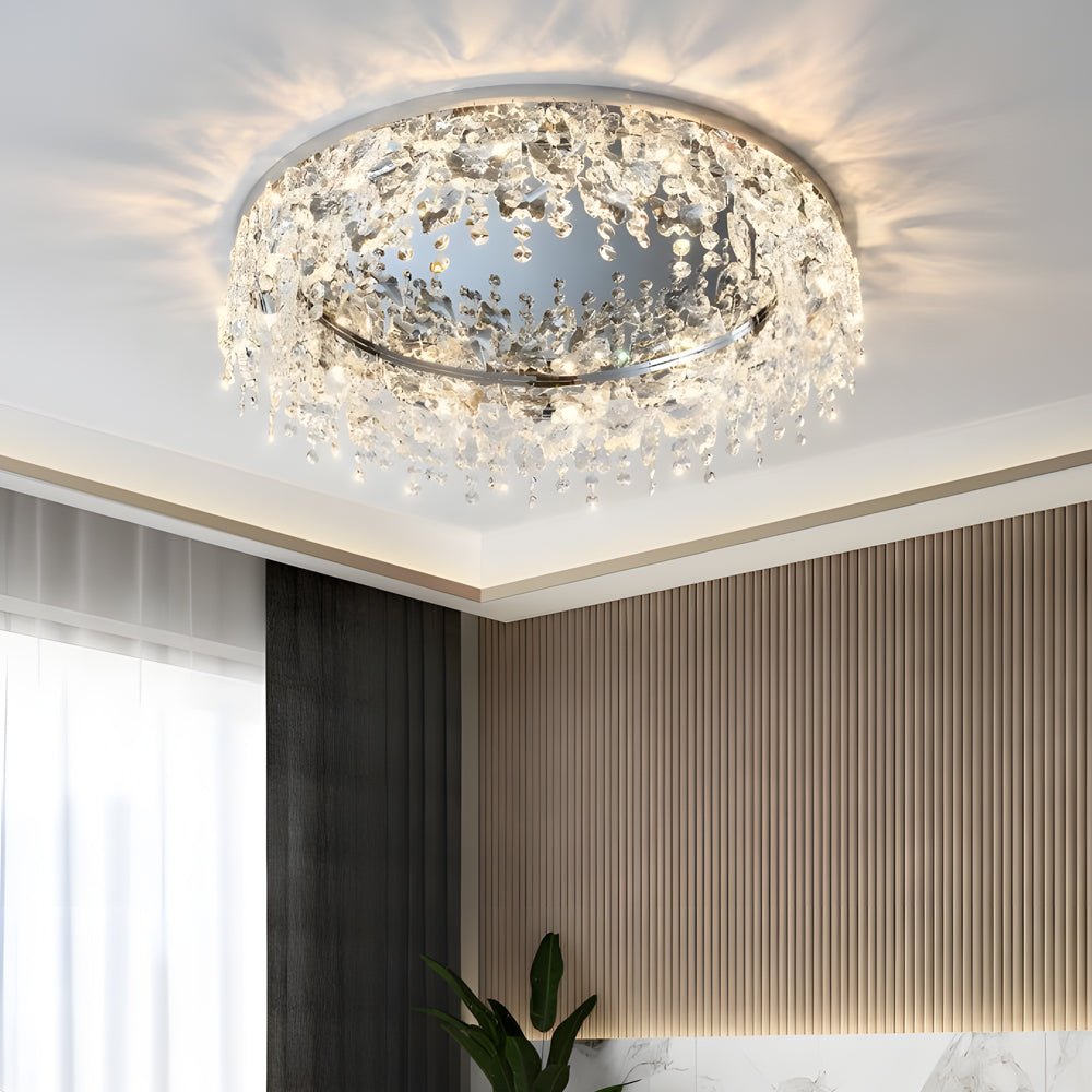 Crystal Flush Mount Ceiling Light with Tassel Detail – 3-Step Dimming