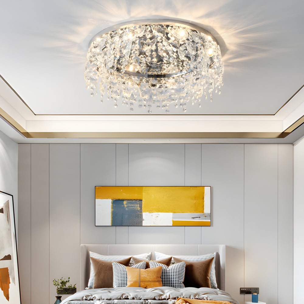 Crystal Flush Mount Ceiling Light with Tassel Detail – 3-Step Dimming