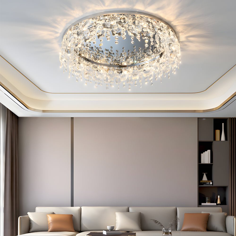 Crystal Flush Mount Ceiling Light with Tassel Detail – 3-Step Dimming