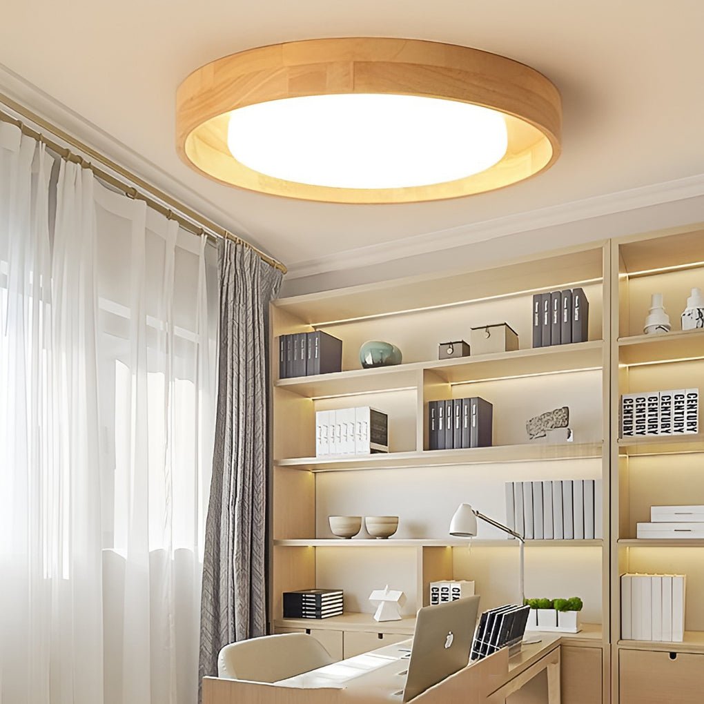 Dimmable LED Wooden Flush Mount Ceiling Light - Modern Nordic Design