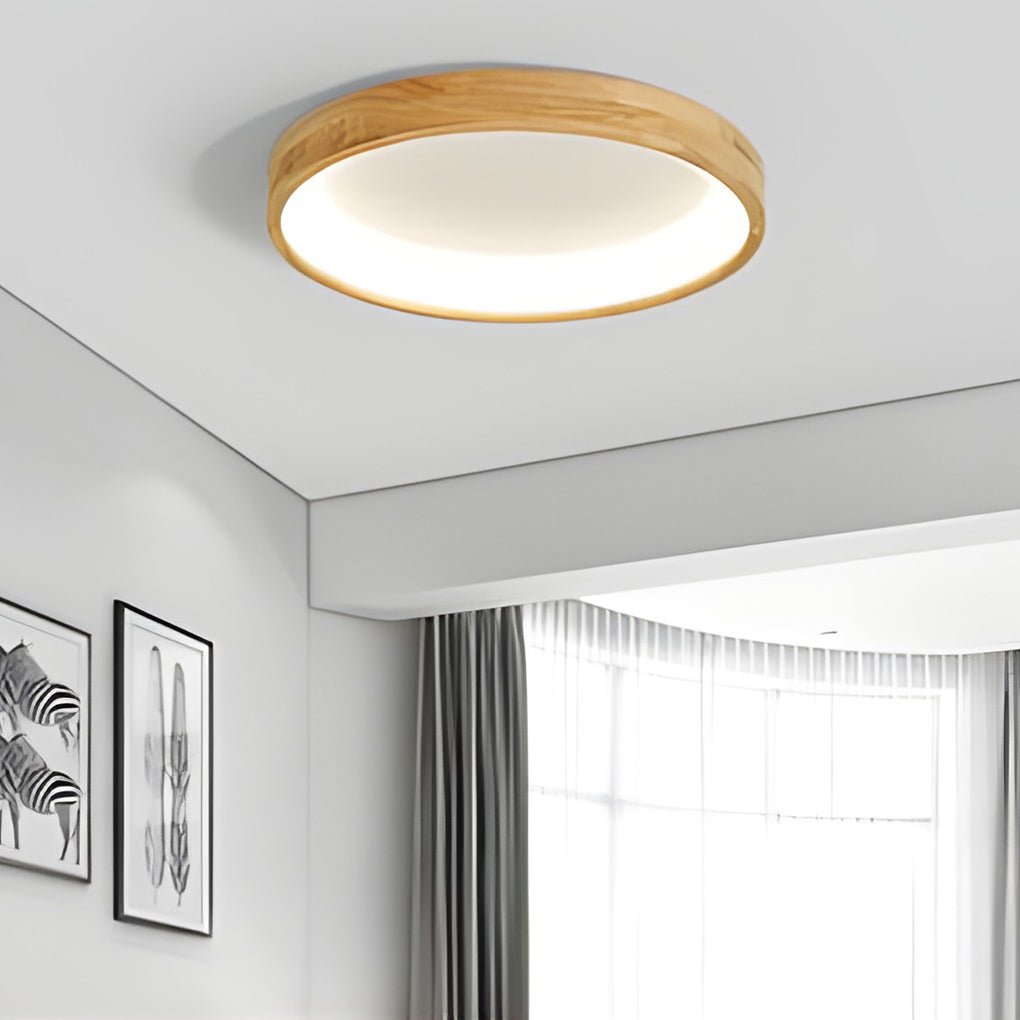 Dimmable LED Wooden Flush Mount Ceiling Light - Modern Nordic Design
