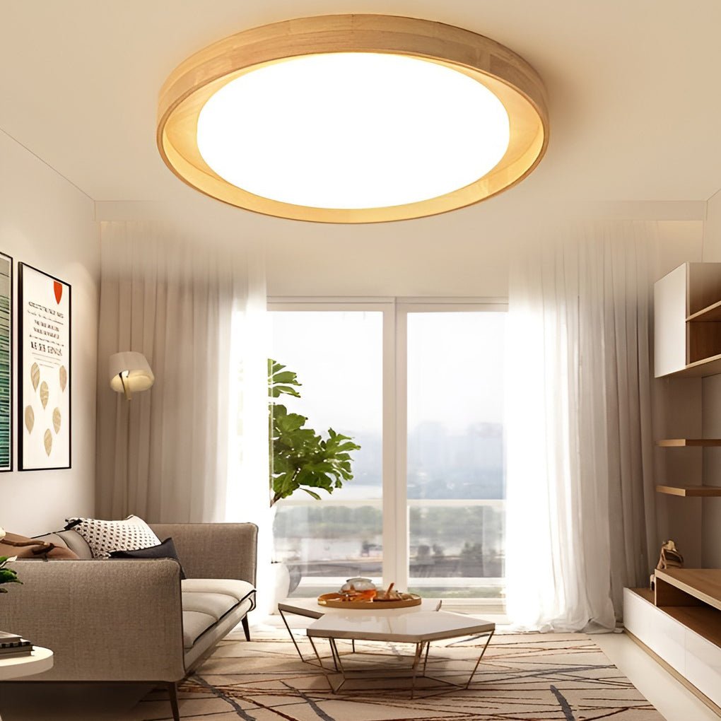 Dimmable LED Wooden Flush Mount Ceiling Light - Modern Nordic Design
