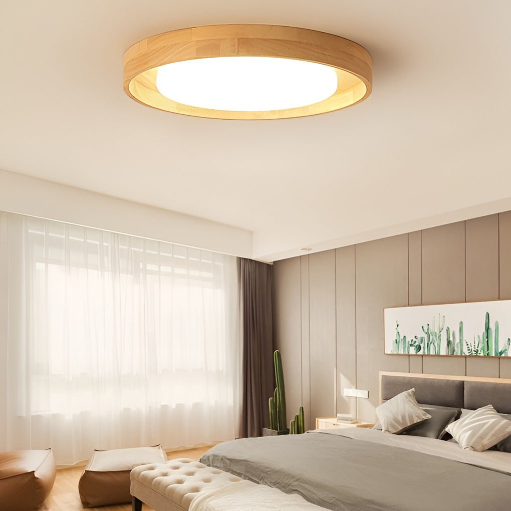 Dimmable LED Wooden Flush Mount Ceiling Light - Modern Nordic Design