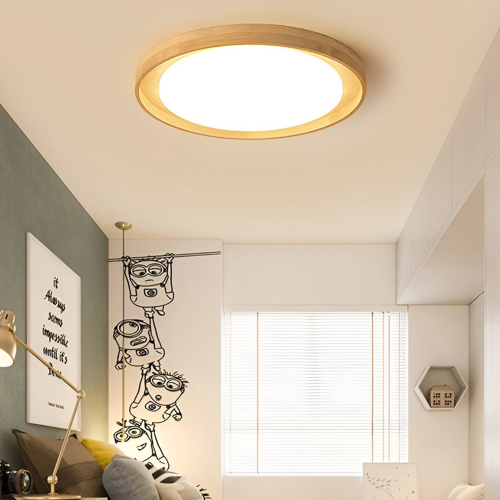 Dimmable LED Wooden Flush Mount Ceiling Light - Modern Nordic Design
